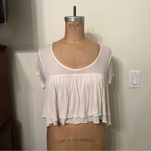 Beige Cropped Babydoll Layered Short Sleeved T-Shirt